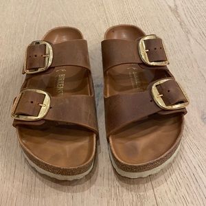 Birkenstock Women’s Arizona Big Gold Buckle Slide Sandals Size 40 / 9.5